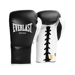 Everlast Powerlock Pro OG Bağcıklı (kick) Boks Eldiveni – Siyah/Beyaz (12OZ) - Thumbnail