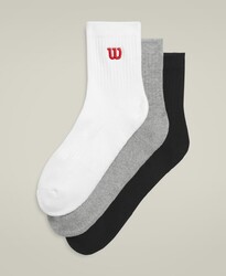 Wilson - Wilson Unisex Spor Çorap 3'lü Paket U Quarter Topsock Bright White / Black L WU00083511ZAAL
